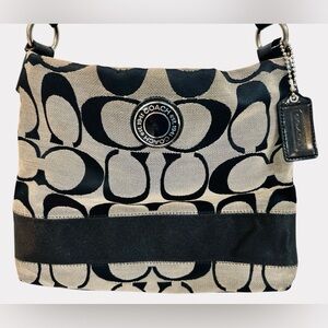 Coach Black and Tan Signature Shoulder Bag